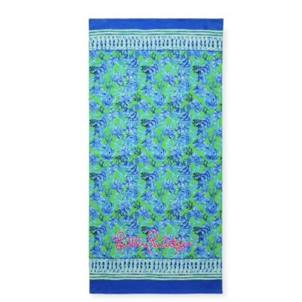 Lilly Pulitzer Beach Towel Keepin It Reel Cabana Green and Blue Brand New